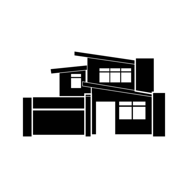 Black White Modern Home Silhouette Illustration — Stock Vector