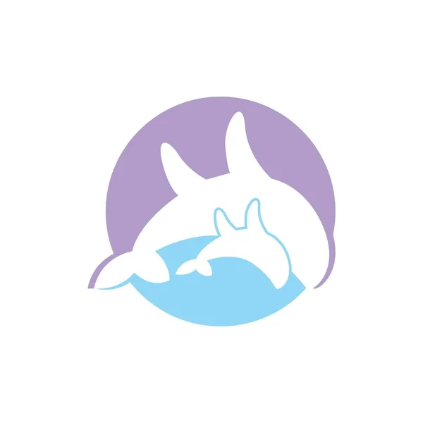 Illustrazione Logo Famiglia Balena Cerchio — Vettoriale Stock
