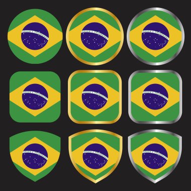 Altın ve gümüş kenarlıklı Brezilya bayrak vektör simgesi