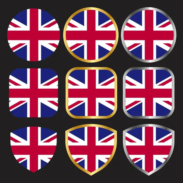 Vereinigtes Königreich Flagge Vektor Symbol Mit Gold Und Silber Rand — Stockvektor