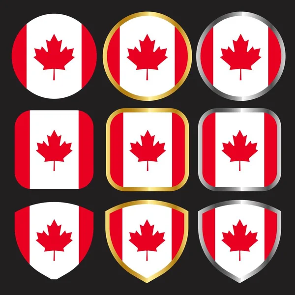 Canada Flag Vector Icon Set Gold Silver Border — Stock Vector
