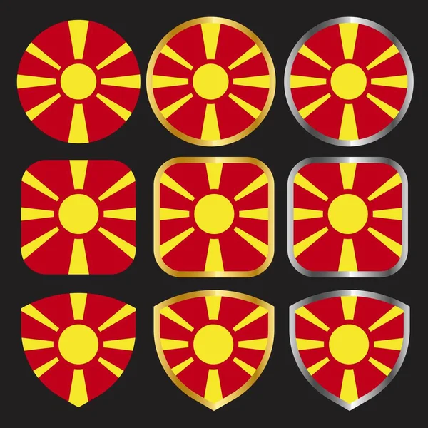 Иконка Вектора Флага Македонии Золотой Серебряной Границами — стоковый вектор