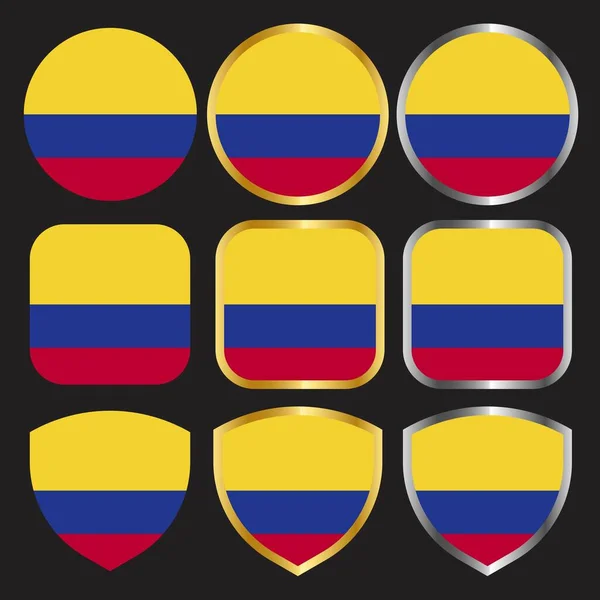 Значок Вектора Флага Колумбии Золотой Серебряной Границами — стоковый вектор