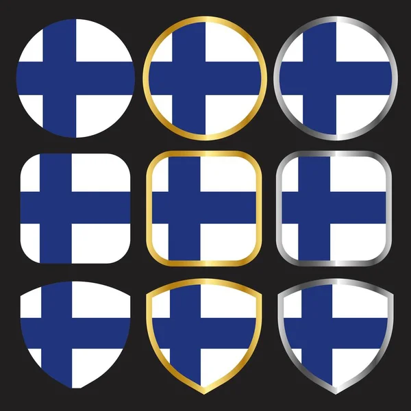 Vektorová Ikona Finlandské Vlajky Zlatým Stříbrným Okrajem — Stockový vektor