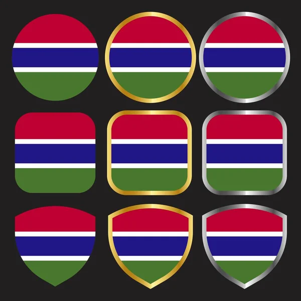 Gambia Flaggen Vektor Symbol Mit Gold Und Silberrand — Stockvektor