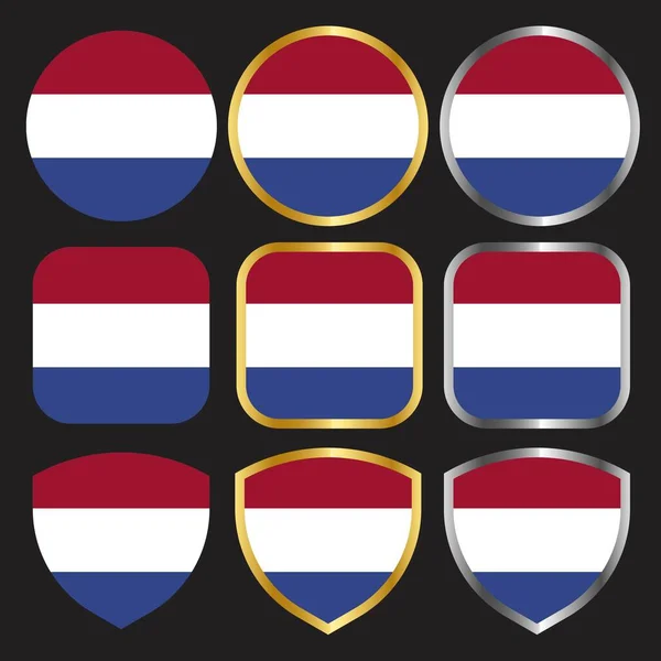 Onderland Vlag Vector Pictogram Ingesteld Met Goud Zilver Rand — Stockvector