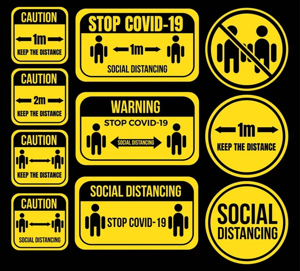社交距离Coronavirus Covid 19标志符号符号向量集 — 图库矢量图片