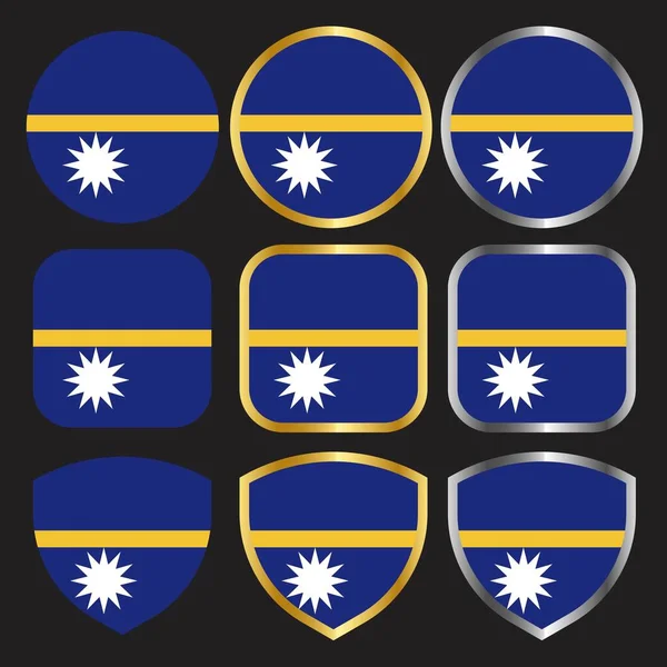 Icono Del Vector Bandera Nauru Conjunto Con Oro Plata Frontera — Vector de stock