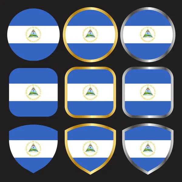 Значок Вектора Флага Никарагуа Золотой Серебряной Границей — стоковый вектор