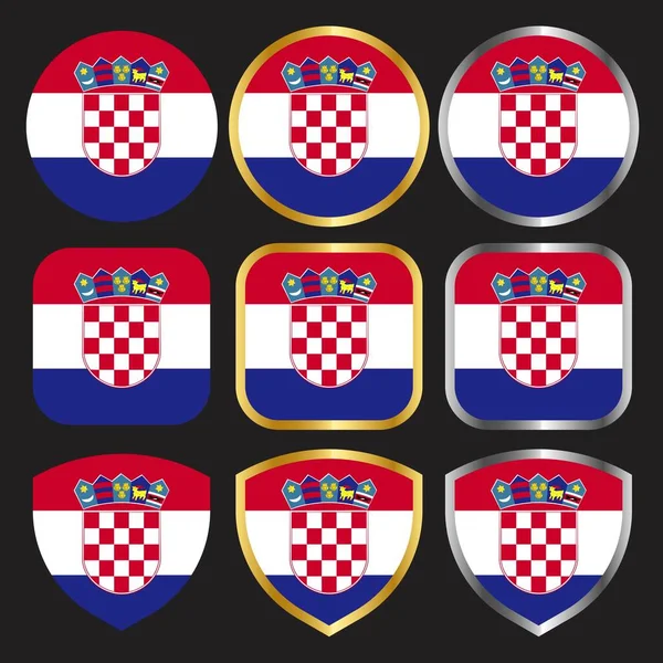 Croatia Flag Vector Icon Set Gold Silver Border — Stock Vector