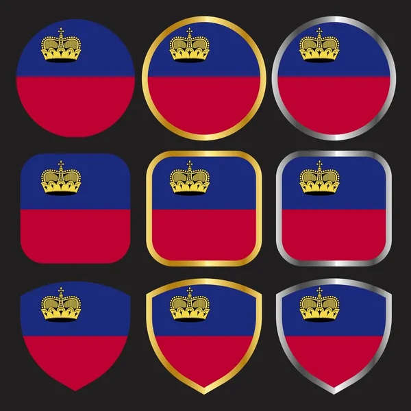 Liechtenstein Icono Del Vector Bandera Con Borde Oro Plata — Vector de stock