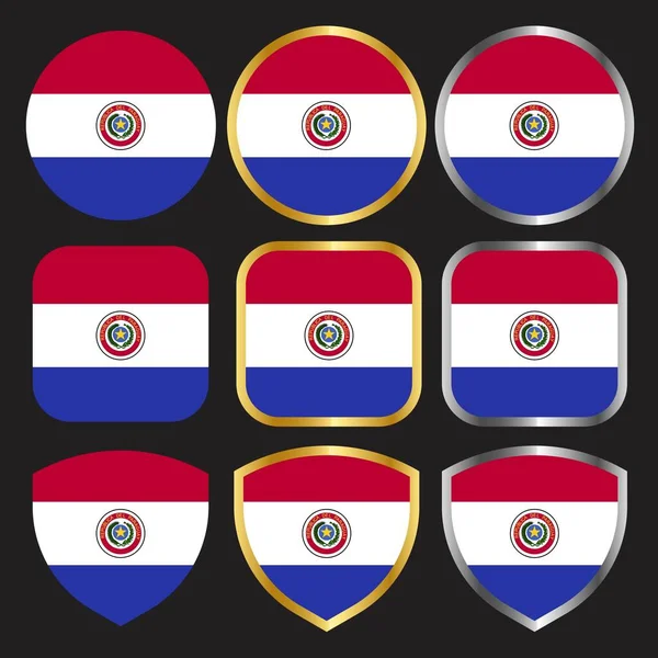 Paraguay Flaggen Vektor Symbol Mit Gold Und Silberrand — Stockvektor