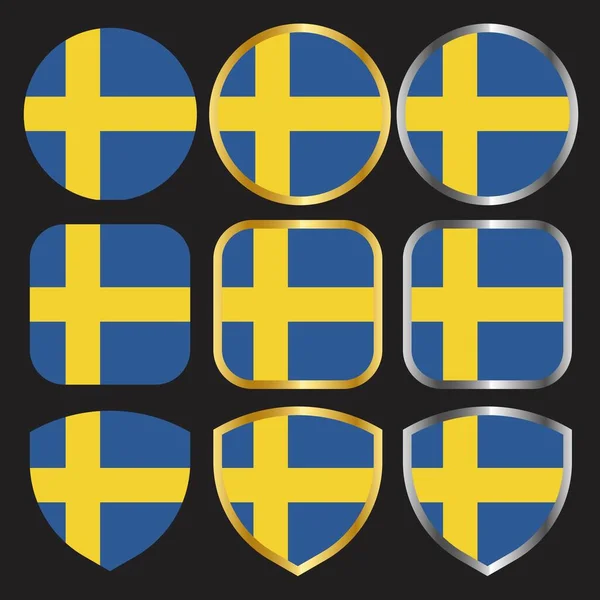 Schwedische Flagge Vektor Symbol Mit Gold Und Silberrand — Stockvektor
