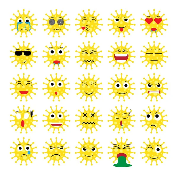 Vírus Desenho Animado Emoticon Emoji Ícone Ekspression Vetor Definido —  Vetores de Stock