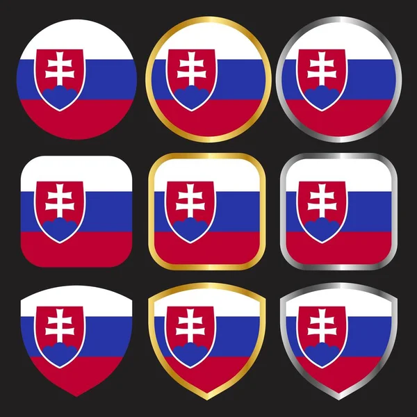 Slovakia Flag Vector Icon Set Gold Silver Border — Stock Vector