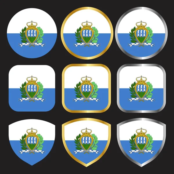 Icône Vectorielle Drapeau San Marino Sertie Bordure Argent — Image vectorielle