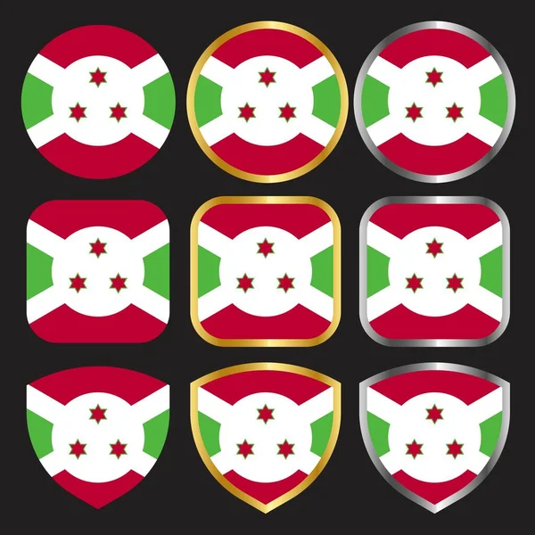 Burundi Flaggenvektorsymbol Mit Gold Und Silberrand — Stockvektor