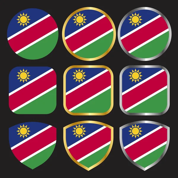 Namibia Flag Vektor Icon Set Mit Goldenem Und Silbernem Rand — Stockvektor
