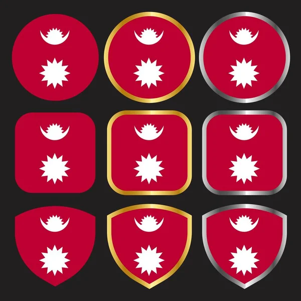 Vektorová Ikona Nepálové Vlajky Zlatým Stříbrným Okrajem — Stockový vektor