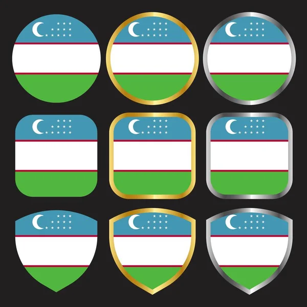 Usbekistan Flaggenvektorsymbol Mit Gold Und Silberrand — Stockvektor