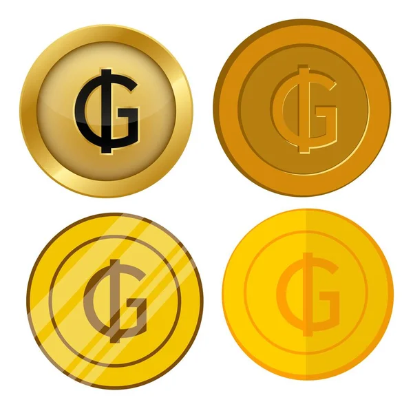 Cuatro Monedas Oro Estilo Diferente Con Moneda Guaraní Símbolo Vector — Vector de stock