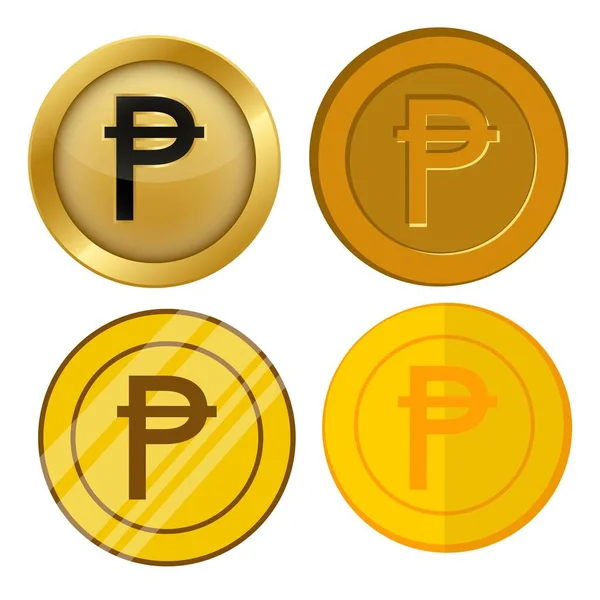 Cuatro Monedas Oro Estilo Diferente Con Peseta Símbolo Moneda Conjunto — Vector de stock