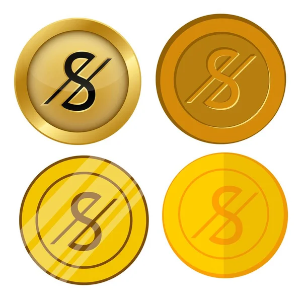 Vier Goldmünzen Unterschiedlichen Stils Mit Genannten Währungssymbolvektoren — Stockvektor
