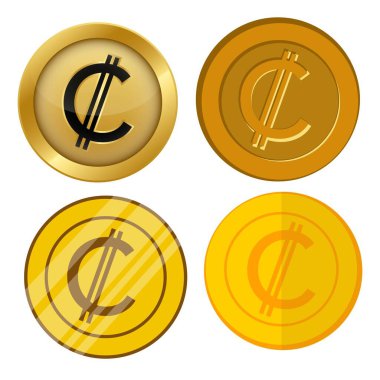 four different style gold coin with colon currency symbol vector set clipart