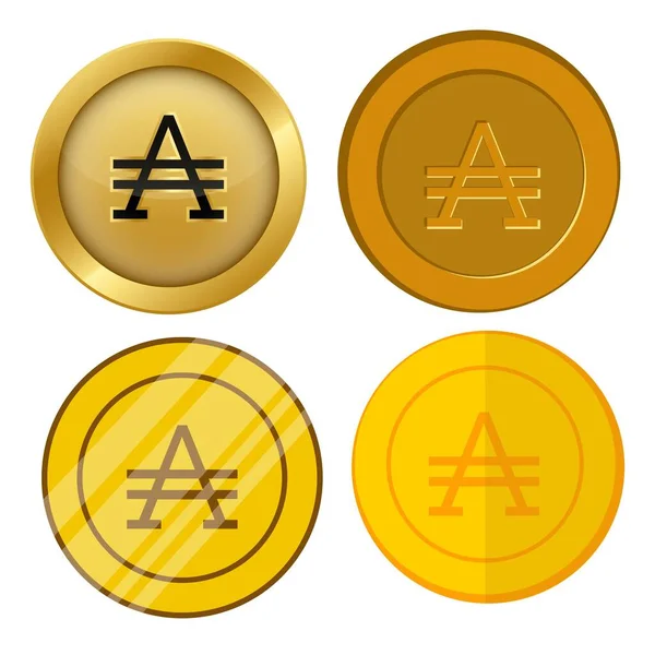 Cuatro Monedas Oro Estilo Diferente Con Sistema Vectores Símbolo Moneda — Vector de stock