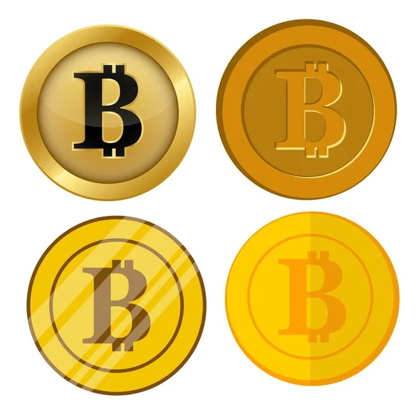 Quatre Pièces Style Différent Avec Bitcoin Ensemble Vectoriel Symbole Devise — Image vectorielle