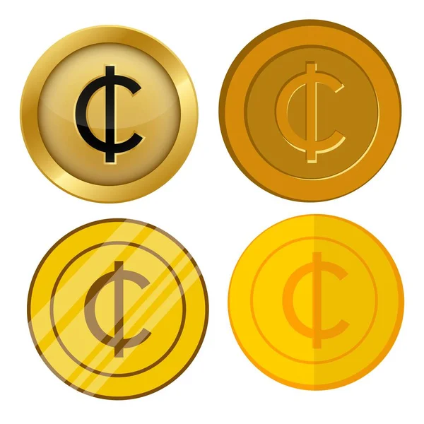 Cuatro Monedas Oro Estilo Diferente Con Cedi Moneda Símbolo Vector — Vector de stock