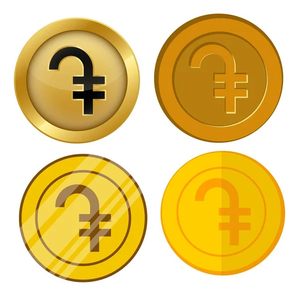 Cuatro Monedas Oro Estilo Diferente Con Dram Moneda Símbolo Vector — Vector de stock