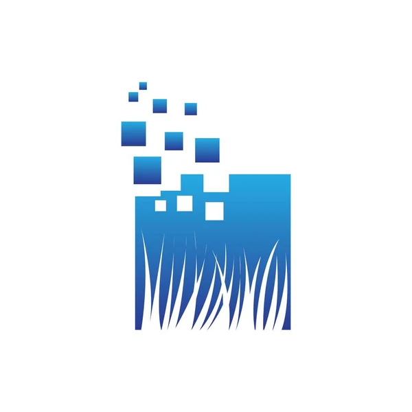 Modelo Logotipo Tecnologia Grama Azul — Vetor de Stock