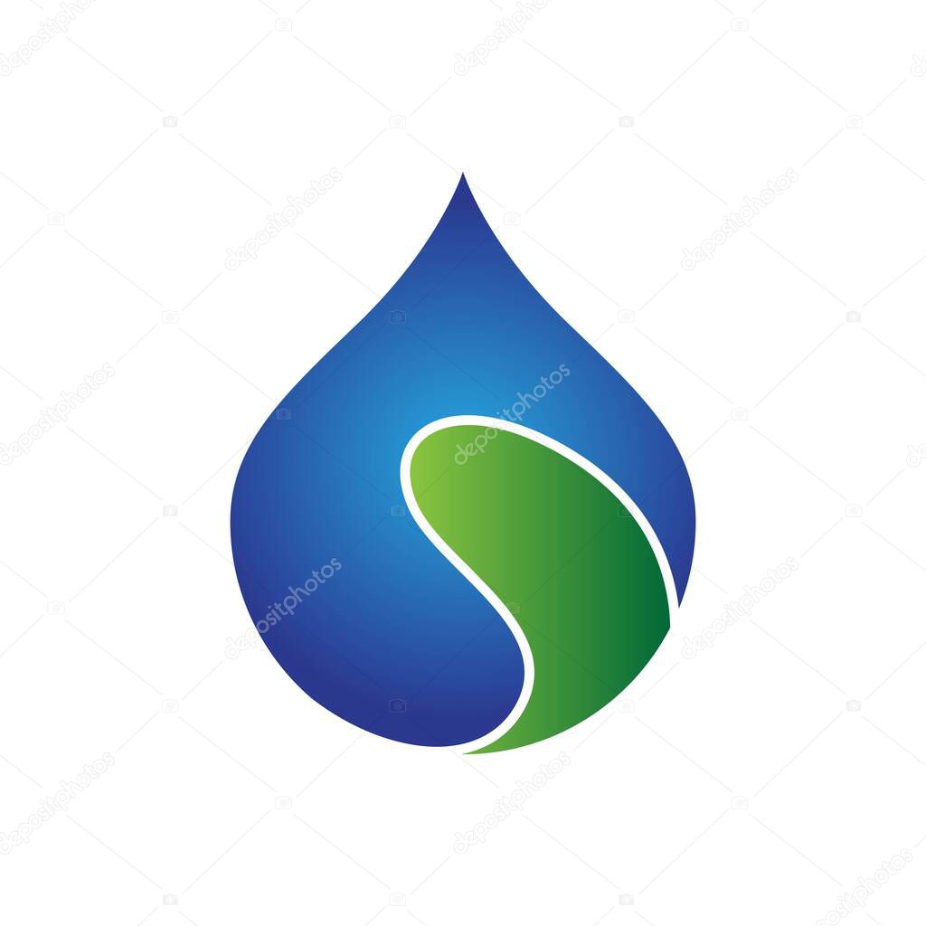 Blue and green futuristic water drop logo