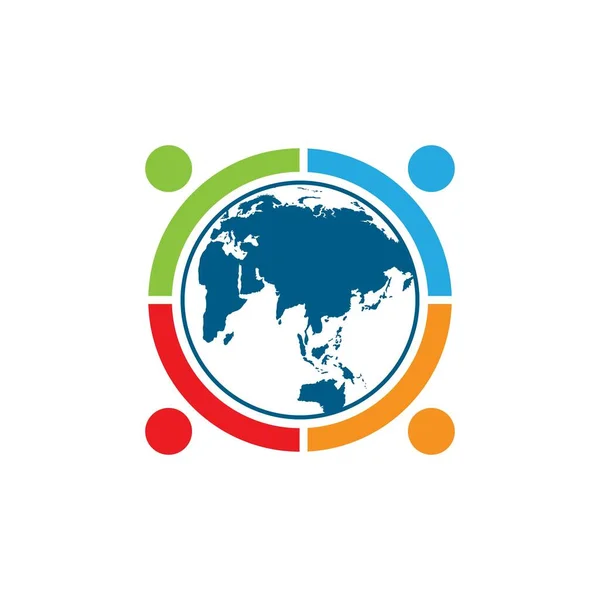 Logotipo Comunidad Mundial Con Ilustración Personas Globo — Vector de stock