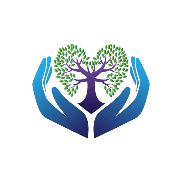 Přejít Zelené Logo Koncept Srdcem Strom Ruční Ilustrace — Stockový vektor