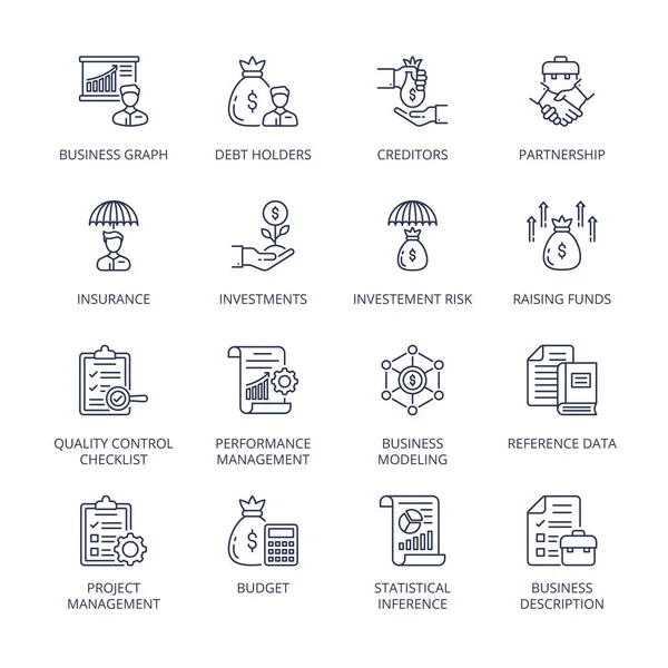 Business Management Process Line Ikonok Fogalmi Vektor — Stock Vector