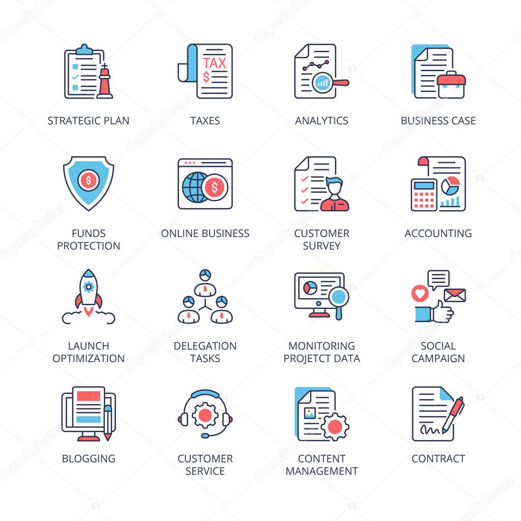 Business Management Process Filled Line icons - Conceptual Vector