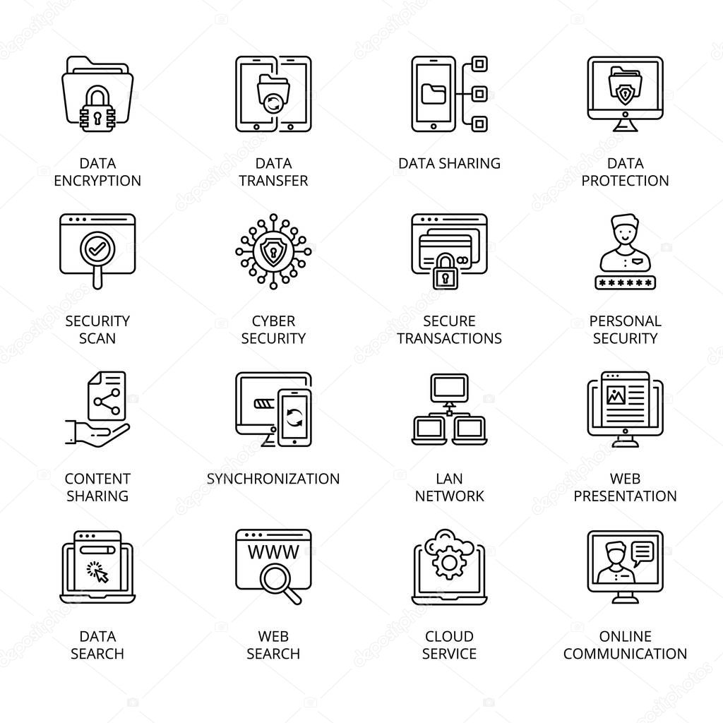  Internet Security Thin Line  icons - fully editable - vector