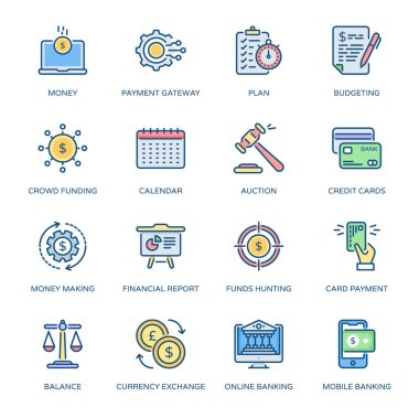 İş ve Finans satır doldurulmuş düzenlenebilir simgeler - vektör vuruşu