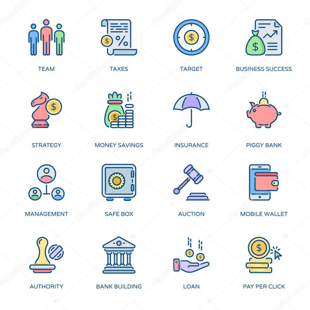 Business and Finance filled line icons editable stroke - vector