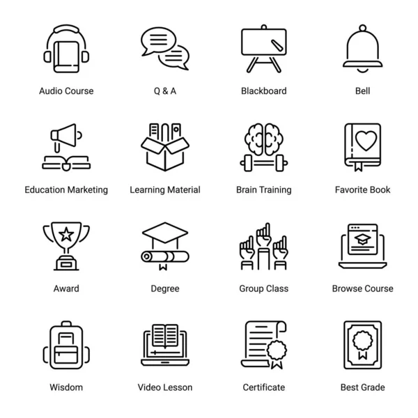 Iconos Del Esquema Educativo Trazo Editable — Vector de stock