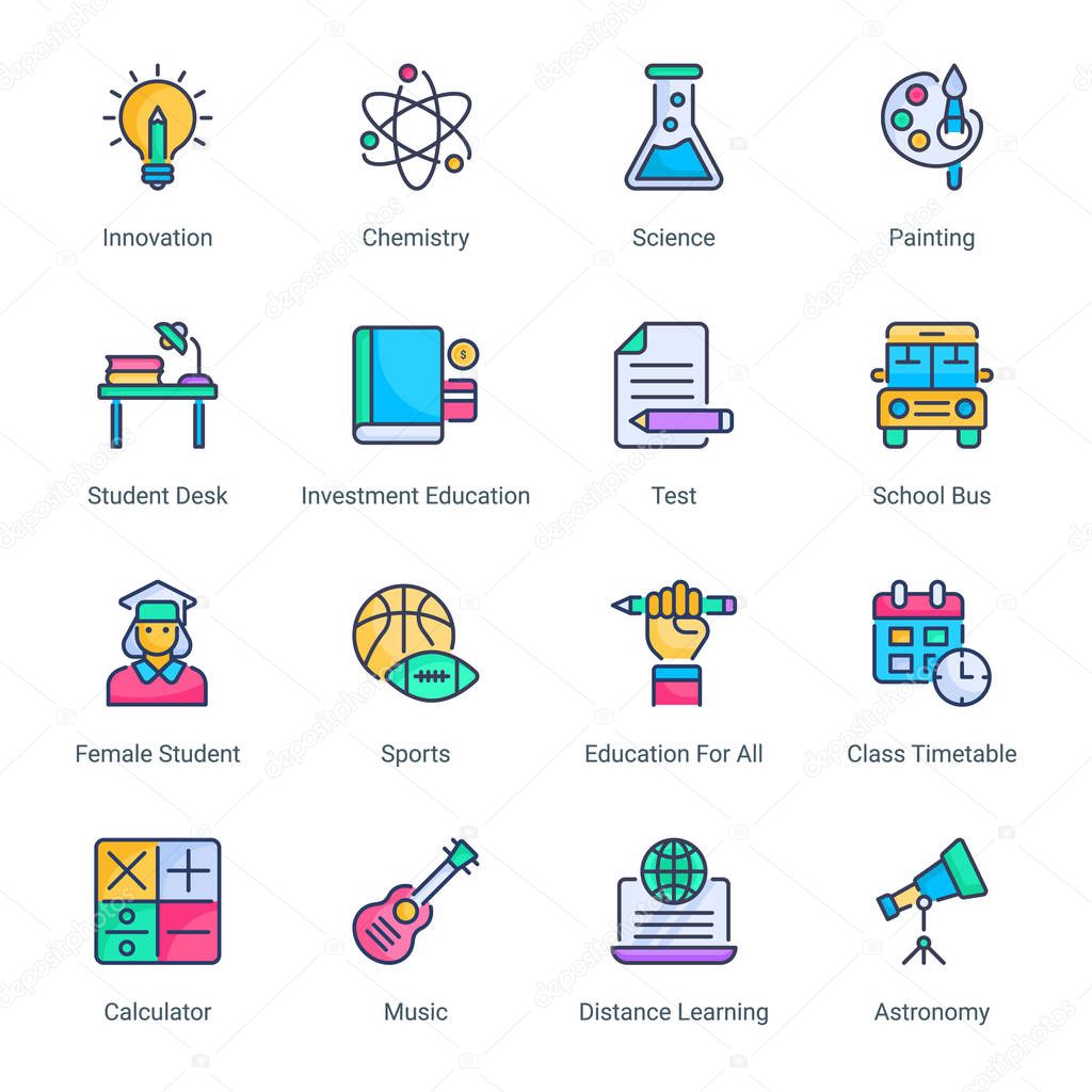  Education filled line icons - editable stroke - Vector
