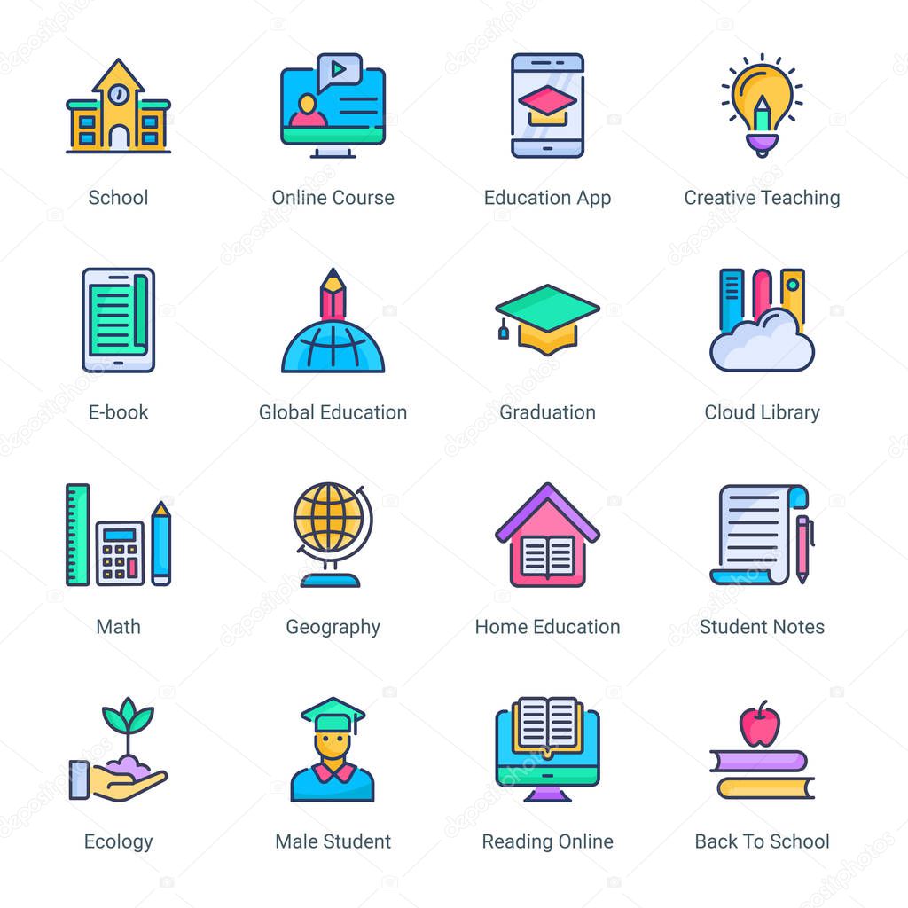  Education filled line icons - editable stroke - Vector