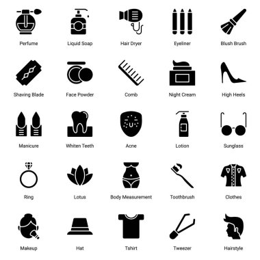 Health Beauty and Fashion Glyph Icons, Fully Editable - Solid - Vector