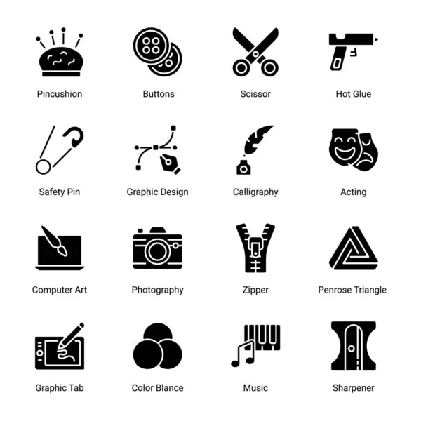 Arts Crafts Stroke Glyph Icons Vector — 스톡 벡터