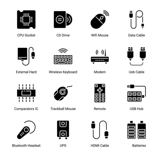  Computer and Hardware Glyph Icons, Solid, Vector
