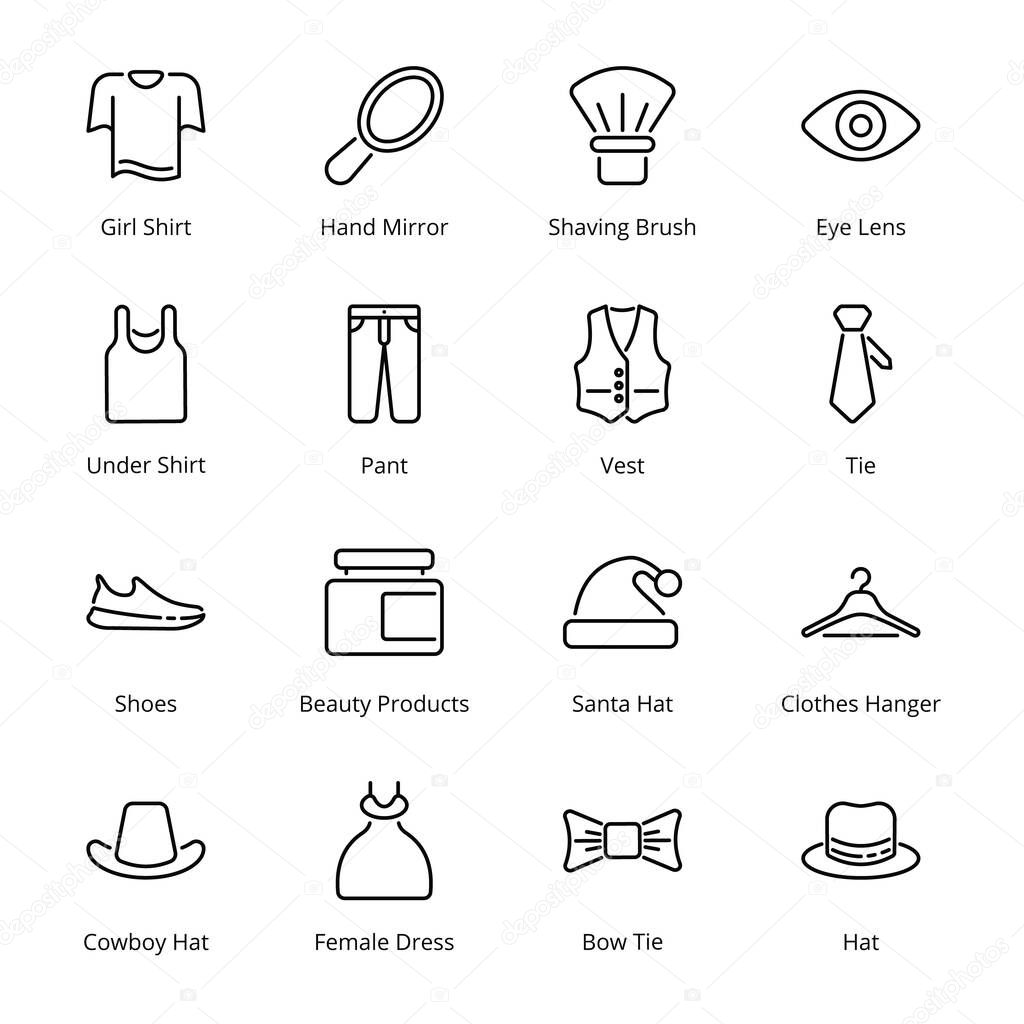 Clothes and Accessories  Outline Icons - Vectors 
