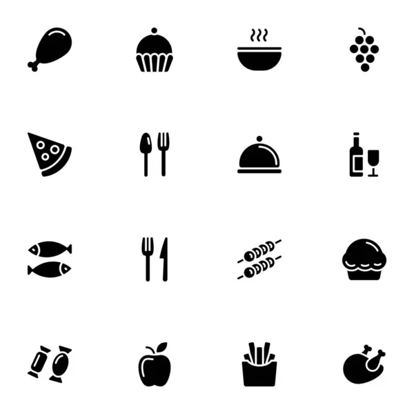 Iconos Glifos Alimentarios Sólidos Vectores — Vector de stock