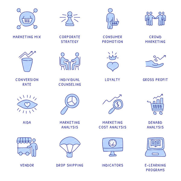 Business Concepts Hand Drawn Colored icons - vector